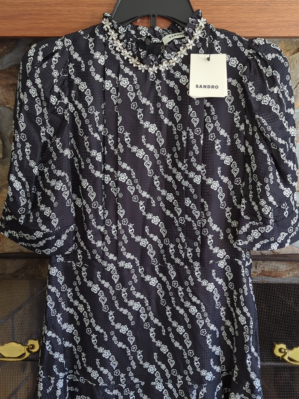 SANDRO Black Suisse Crystal Embellished Fit And Flare Dress NWT - Picture 3 of 13